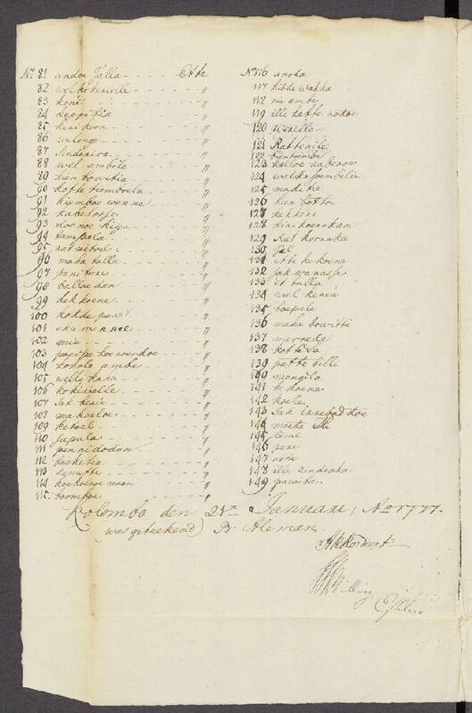 Seedlist from 1777