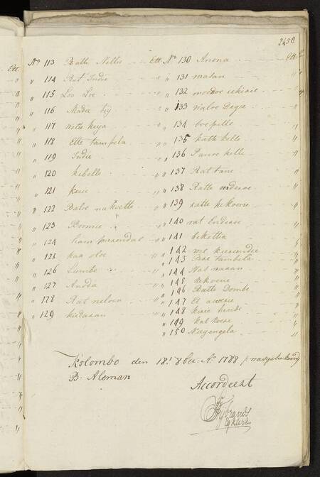 Seedlist from 1788